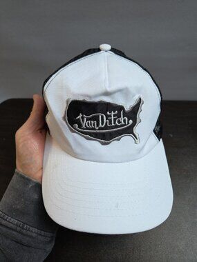 Vintage Von Dutch Trucker Hat Youth White Black Snapback Y2K